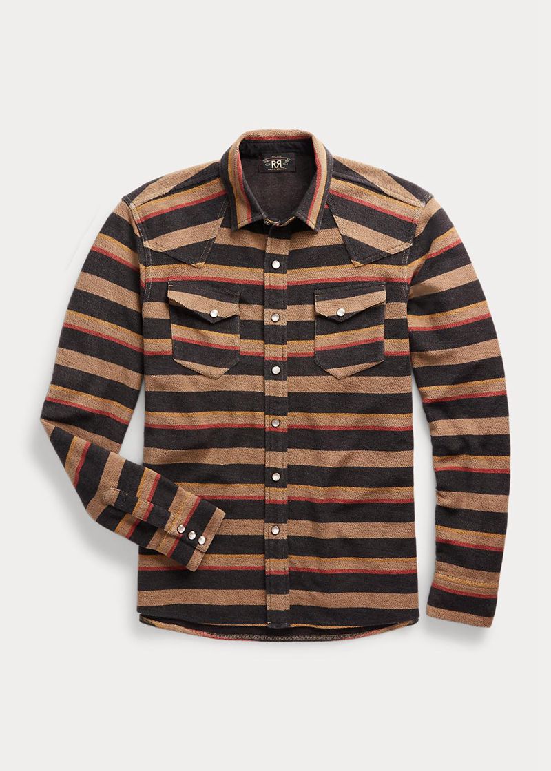 RRL シャツ メンズ ブラウン ストライプd French Terry Western NEMDO7130